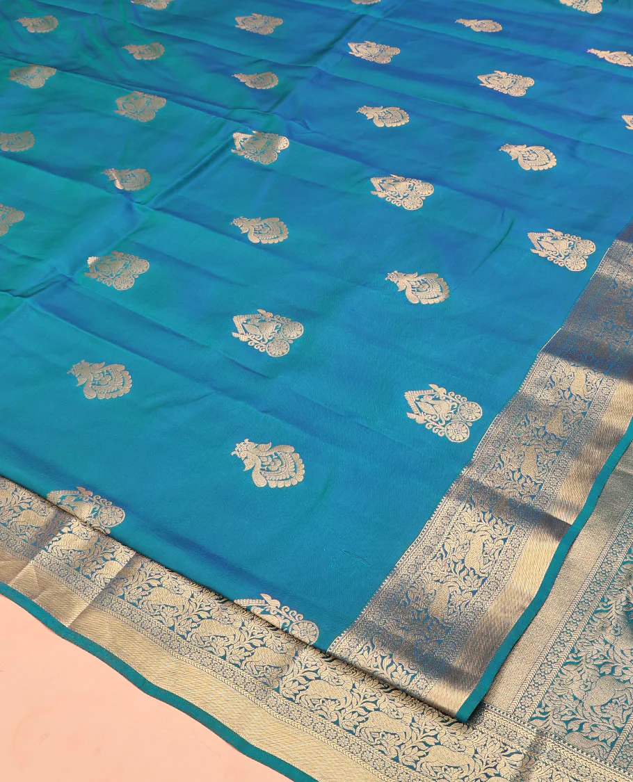 Blue Vasundhara Lite Silk Mix Saree, Elevated with Zari Buttas All Over Its Body, Highlighted by Zari Border of Kathir, Kamalam, and Maan Designs, Grandly Decked Up Pallu and Paired with a Matching Blouse - Image 2