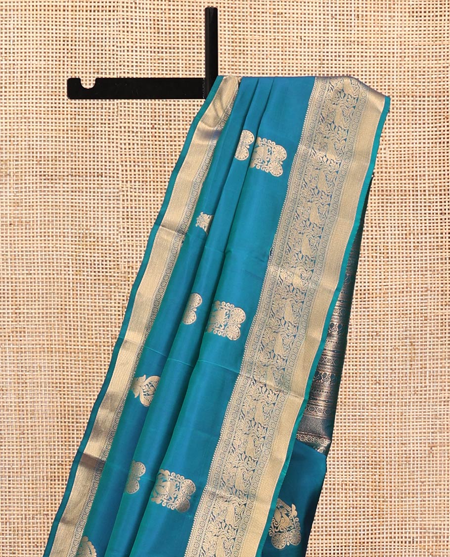 Blue Vasundhara Lite Silk Mix Saree, Elevated with Zari Buttas All Over Its Body, Highlighted by Zari Border of Kathir, Kamalam, and Maan Designs, Grandly Decked Up Pallu and Paired with a Matching Blouse - Image 3