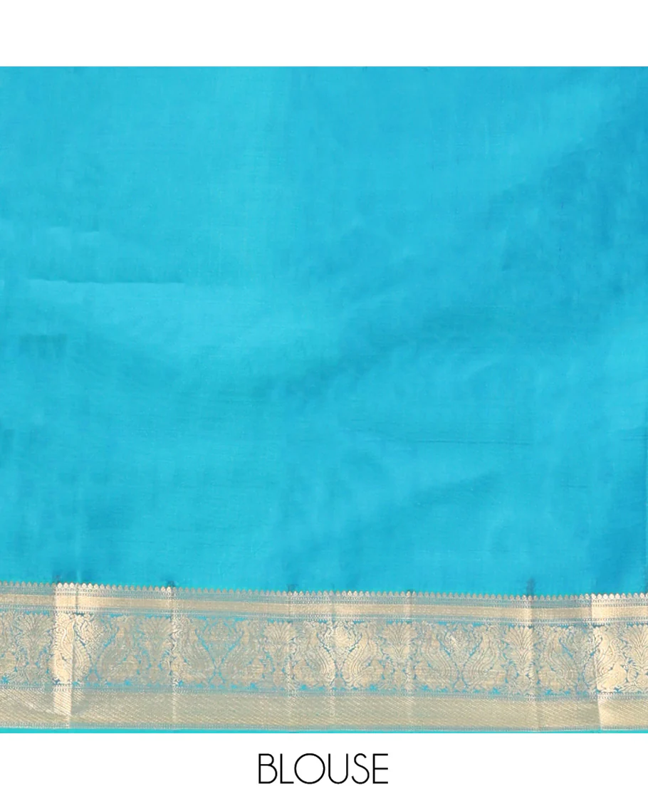 Blue Vasundhara Lite Silk Mix Saree, Elevated with Zari Buttas All Over Its Body, Highlighted by Zari Border of Thilakam Mokku, Mayil Kann, And Mayil Designs, Grand Pallu and Paired with a Matching Blouse - Image 6