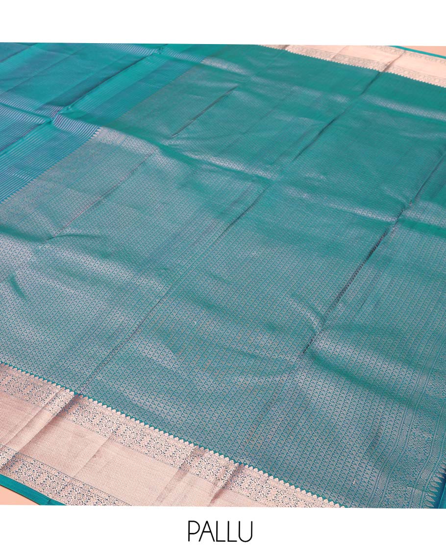 Blue Vasundhara Lite-Silk Mix Saree, Graced with Muthu Stripes, Highlighted by a Zari Border, Grand Pallu of Geometric Patterns, and Paired with a Matching Blouse - Image 5