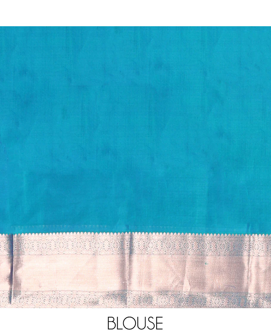 Blue Vasundhara Lite-Silk Mix Saree, Graced with Muthu Stripes, Highlighted by a Zari Border, Grand Pallu of Geometric Patterns, and Paired with a Matching Blouse - Image 6