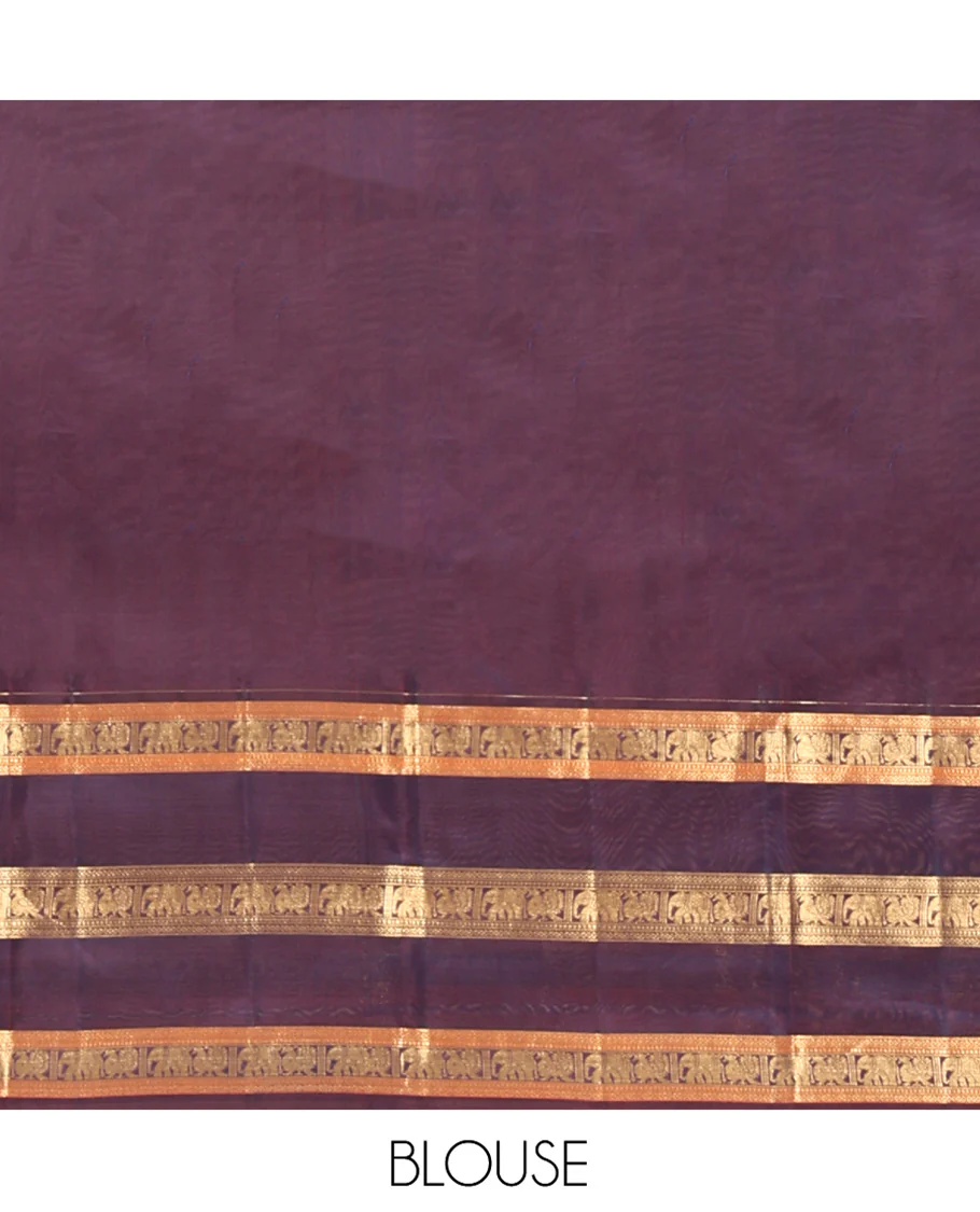 Blue Vasundhara Lite Silk Mix Saree, Richly Detailed with Zari Buttas All Over Its Body, Complemented by Contrast Varisai Pettu Border of Mayil and Yaanai Designs, Grandly Decked Up Pallu and Paired with a Contrast Blouse - Image 6