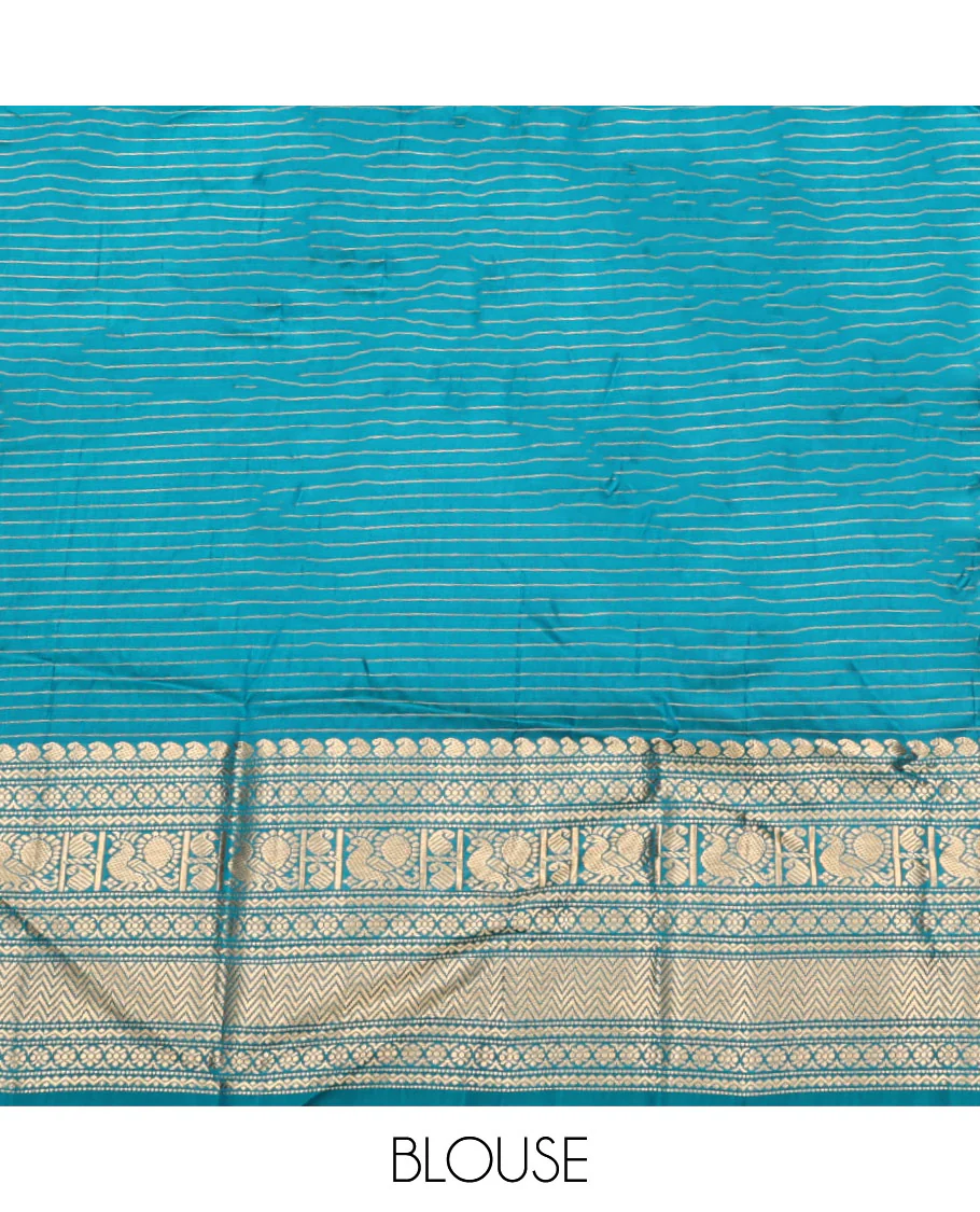 Blue Vasundhara Lite Silk Mix Saree, Richly Detailed with Zari Buttas and Zari Checks All Over Its Body, Highlighted by a Zari Border of Manga, Neli, Kamalam, Mayil, and Vanki Designs, Gleaming Intricately Designed Pallu, and Paired with a Matching Blouse - Image 7