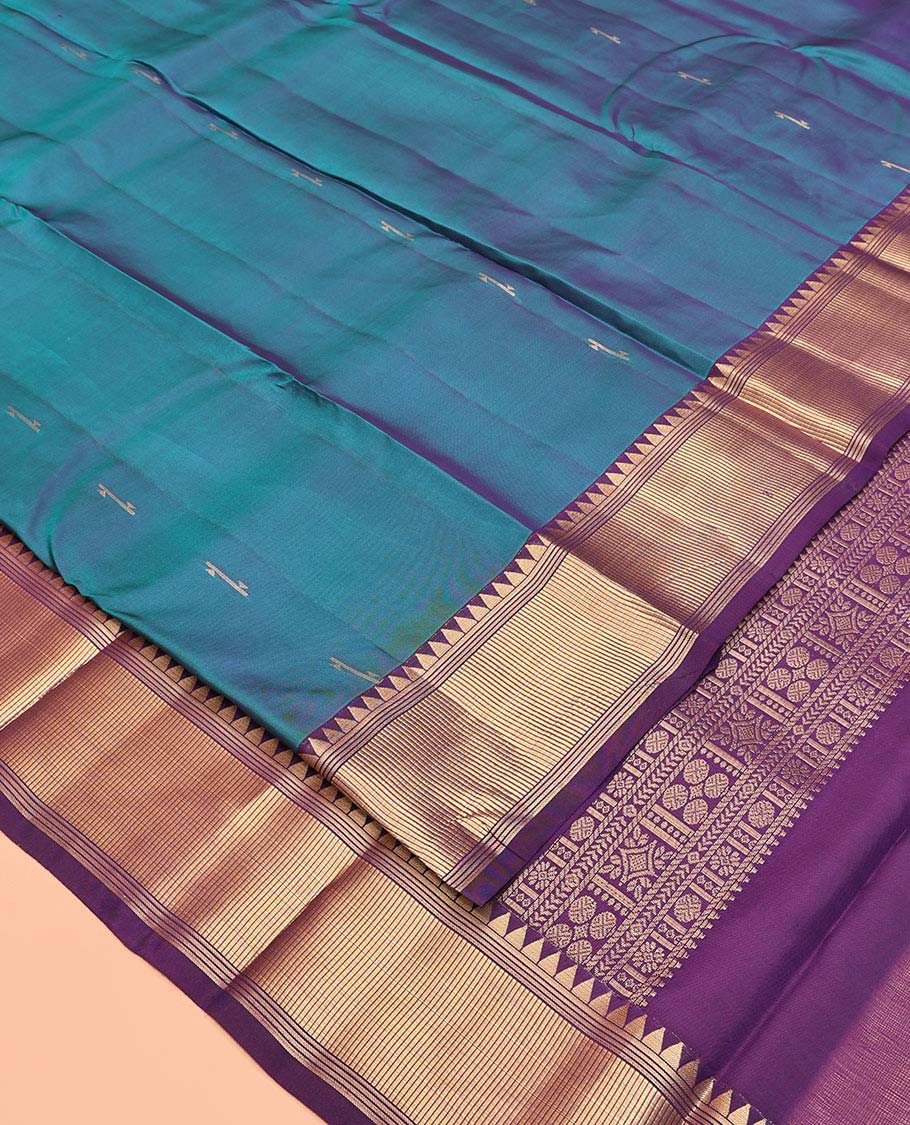 Blue Vasundhara Lite Silk Mix Saree, Sparsely Woven with Zari Buttas All Over Its Body, Complemented by a Contrast Temple Border, Grandly Decked Up Pallu, and Paired with a Contrast Blouse - Image 2