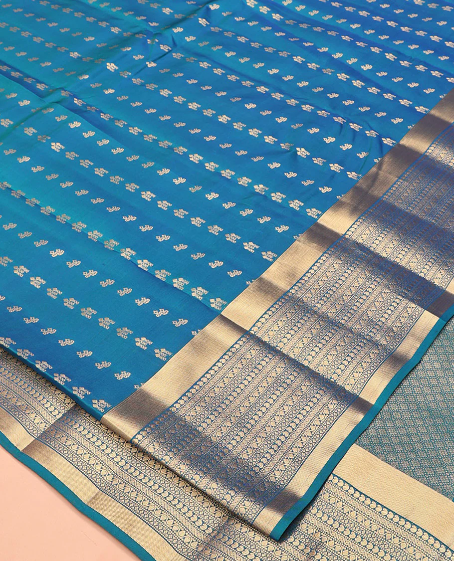 Blue Vasundhara Lite Silk Mix Saree, Steeped with the Richness of Zari Buttas All Over Its Body, Highlighted by Zari Border of Manga, Muthu, and Kodi Visiry Designs, Grand Jaal Pallu and Paired with a Matching Blouse - Image 2