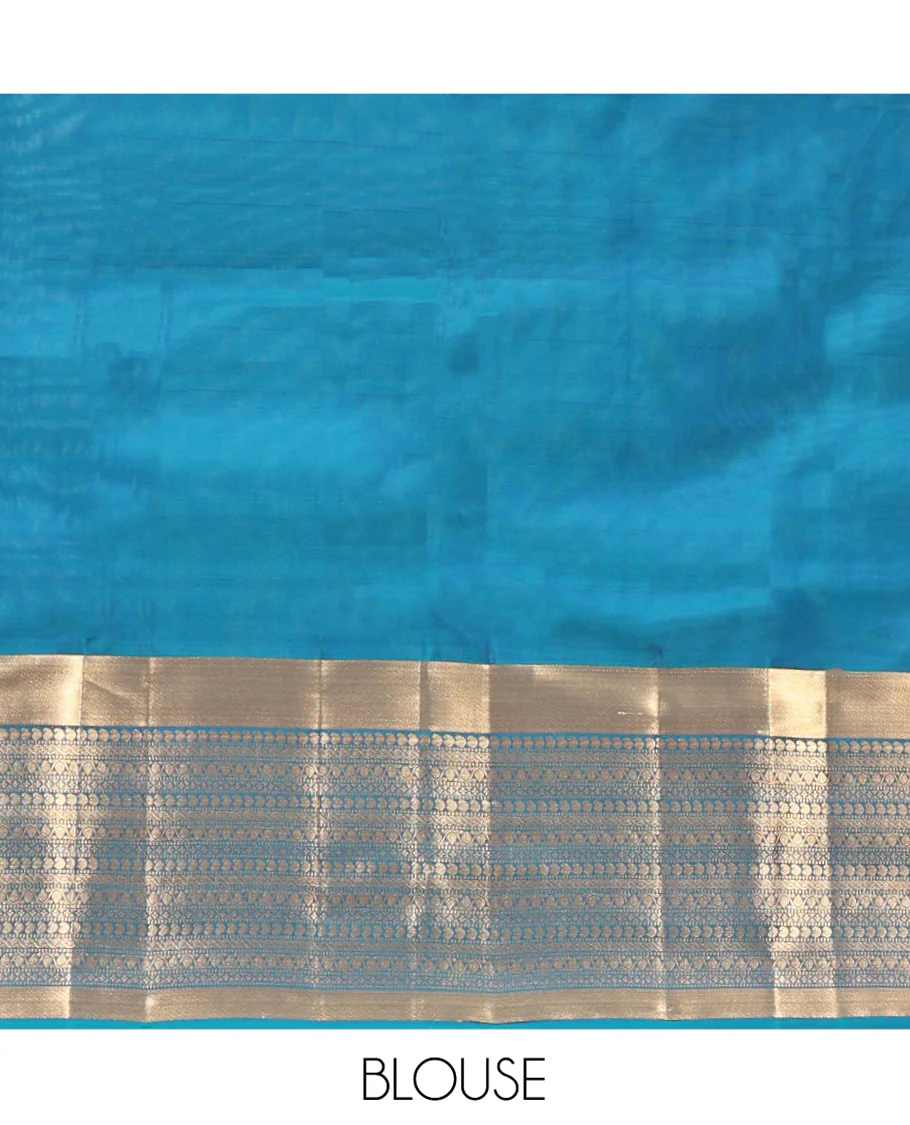 Blue Vasundhara Lite Silk Mix Saree, Steeped with the Richness of Zari Buttas All Over Its Body, Highlighted by Zari Border of Manga, Muthu, and Kodi Visiry Designs, Grand Jaal Pallu and Paired with a Matching Blouse - Image 6