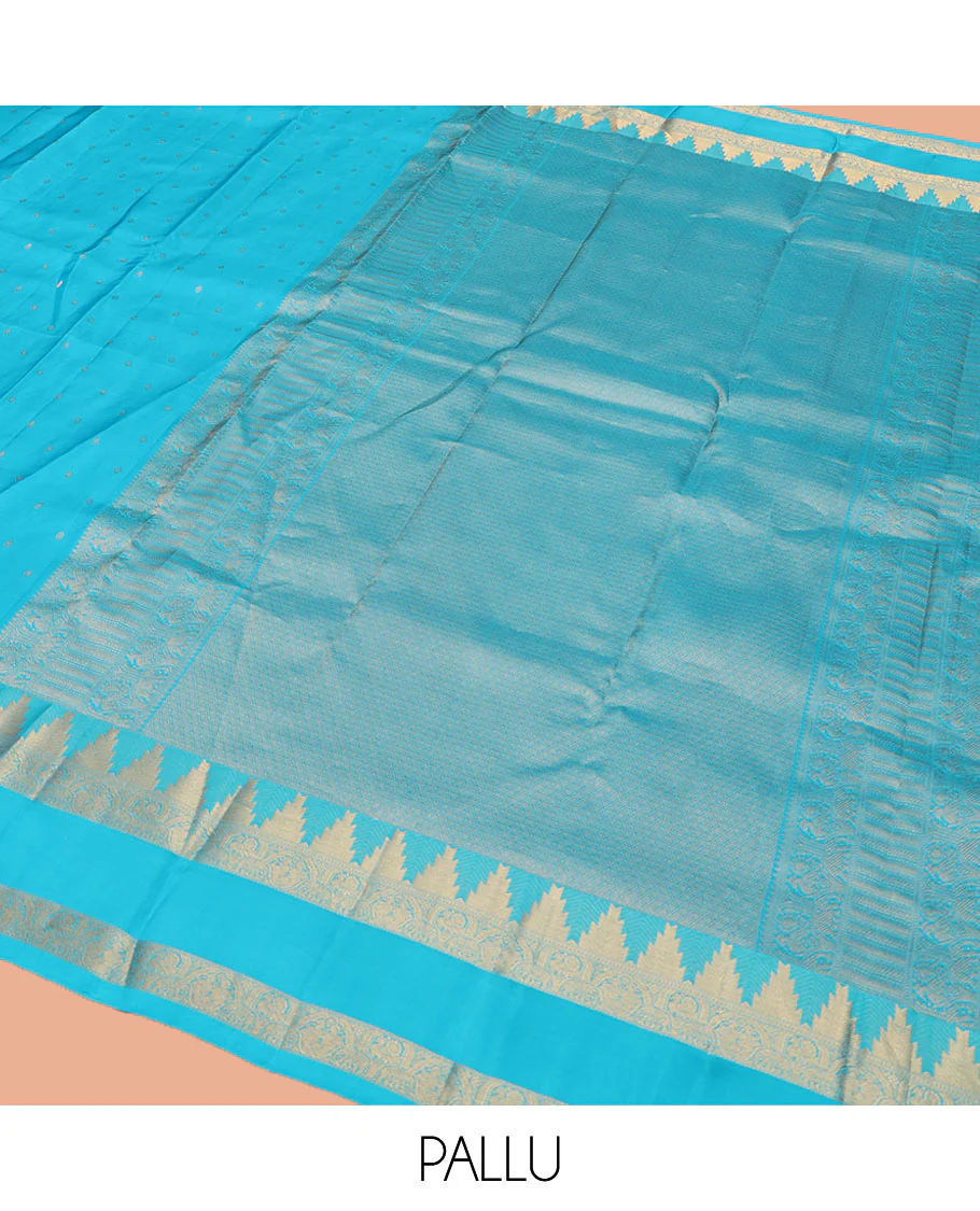 Blue Vasundhara Lite Silk Mix Saree, Subtly Sparkled with Zari Buttas All Over Its Body, Highlighted by a Zari Rettai Pettu Border of Thazampoo Rekku, Salngai, Yaanai and Mayil Designs, Gleaming Jaal Pallu, and Paired with a Matching Blouse - Image 5