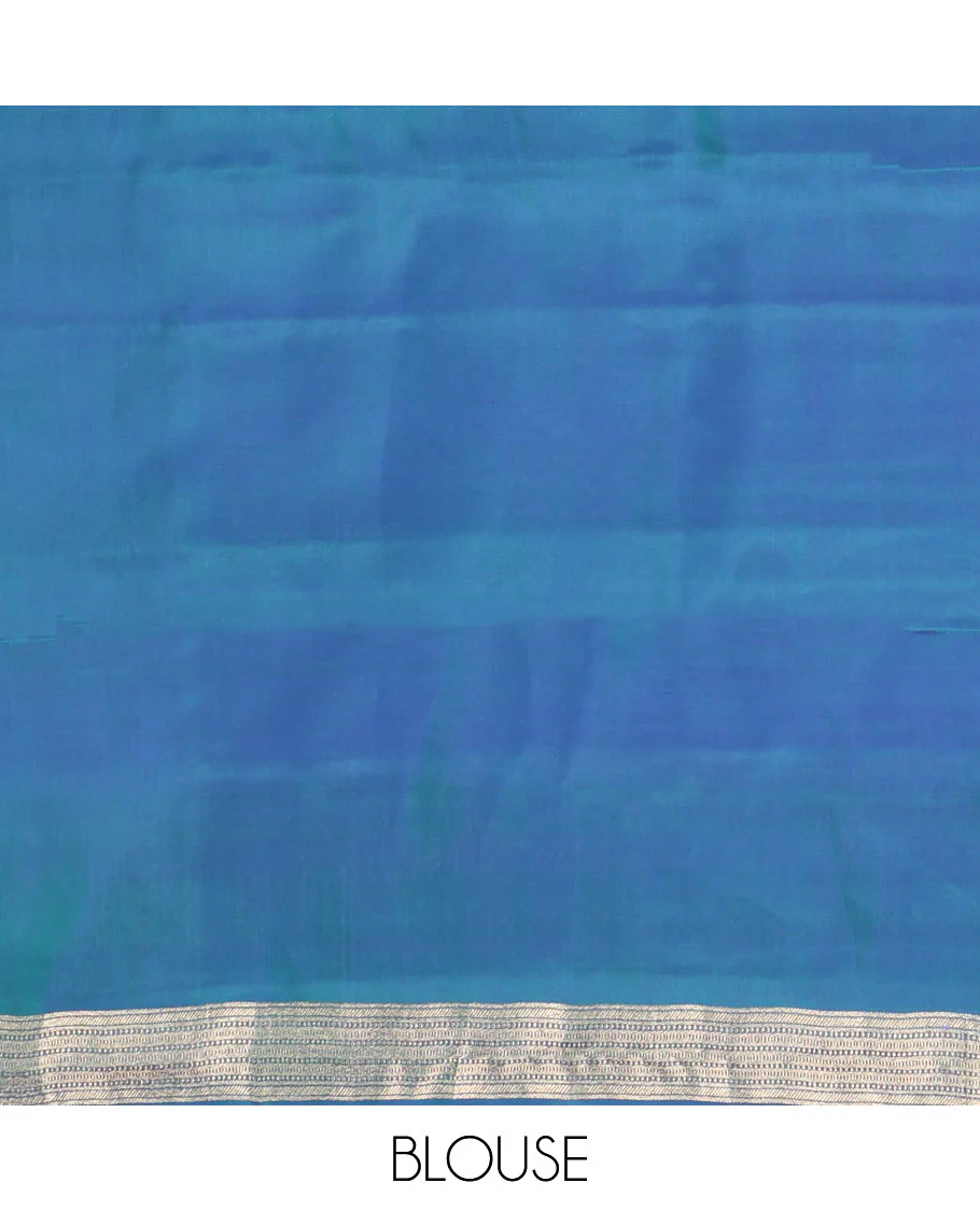 Blue Vasundhara Silk Saree, Accentuated with Zari Buttas All Over Its Body, Highlighted by a Zari Border of Manga and Yaanai Designs, Grand Geometric Patterned Pallu, and Paired with a Matching Blouse - Image 6