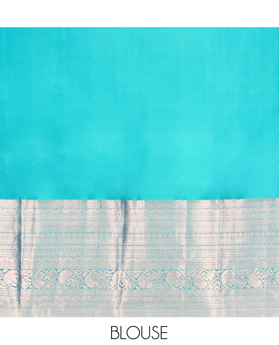 Blue Vasundhara Silk Saree, Accentuated with Zari Buttas on Its Body, Highlighted by a Zari Border of Rekku, Muthu, Diamond, and Kodi Visiry Designs, Grandly Woven Jaal Pallu, and Paired with a Matching Blouse - Image 6