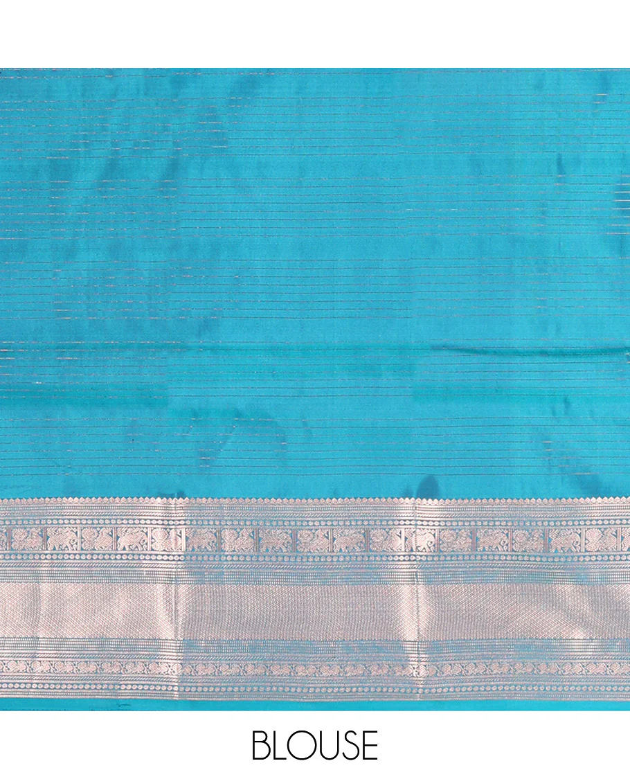 Blue Vasundhara Silk Saree Beautifully Bedecked with Medium Zari Checks, Highlighted by a Zari Border of Salngai, Mayil, Yaanai, Muthu, and Mayil Kann Designs, Delicately Woven Pallu, and Paired with a Matching Blouse - Image 6
