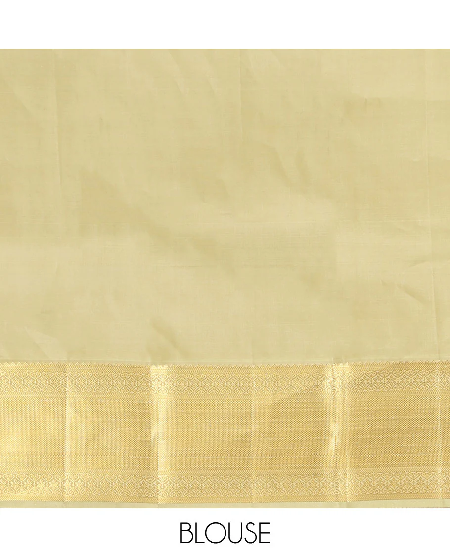 Blue Vasundhara Silk Saree, Decked Up with Zari Buttas All Over Its Body, Complemented by Contrast Border of Traditional Designs, Pallu of Floral Designs, and Paired with a Contrast Blouse - Image 6
