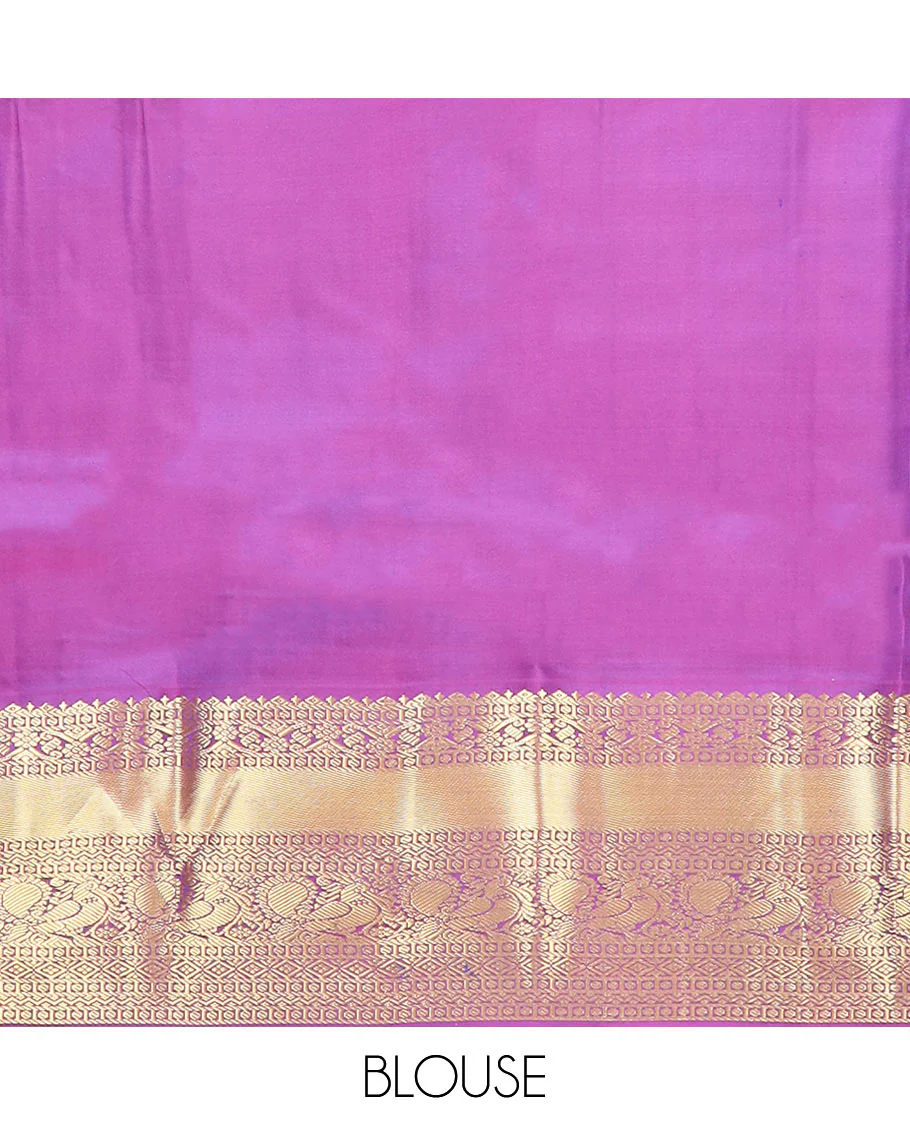 Blue Vasundhara Silk Saree Prettified with Zari Buttas, Complemented by a Contrast Blouse of Banaras, Paisa, Diamond, and Mayil Designs, Grandly Woven Pallu of Jaal Designs, and a Contrast Zari Bordered Blouse - Image 6