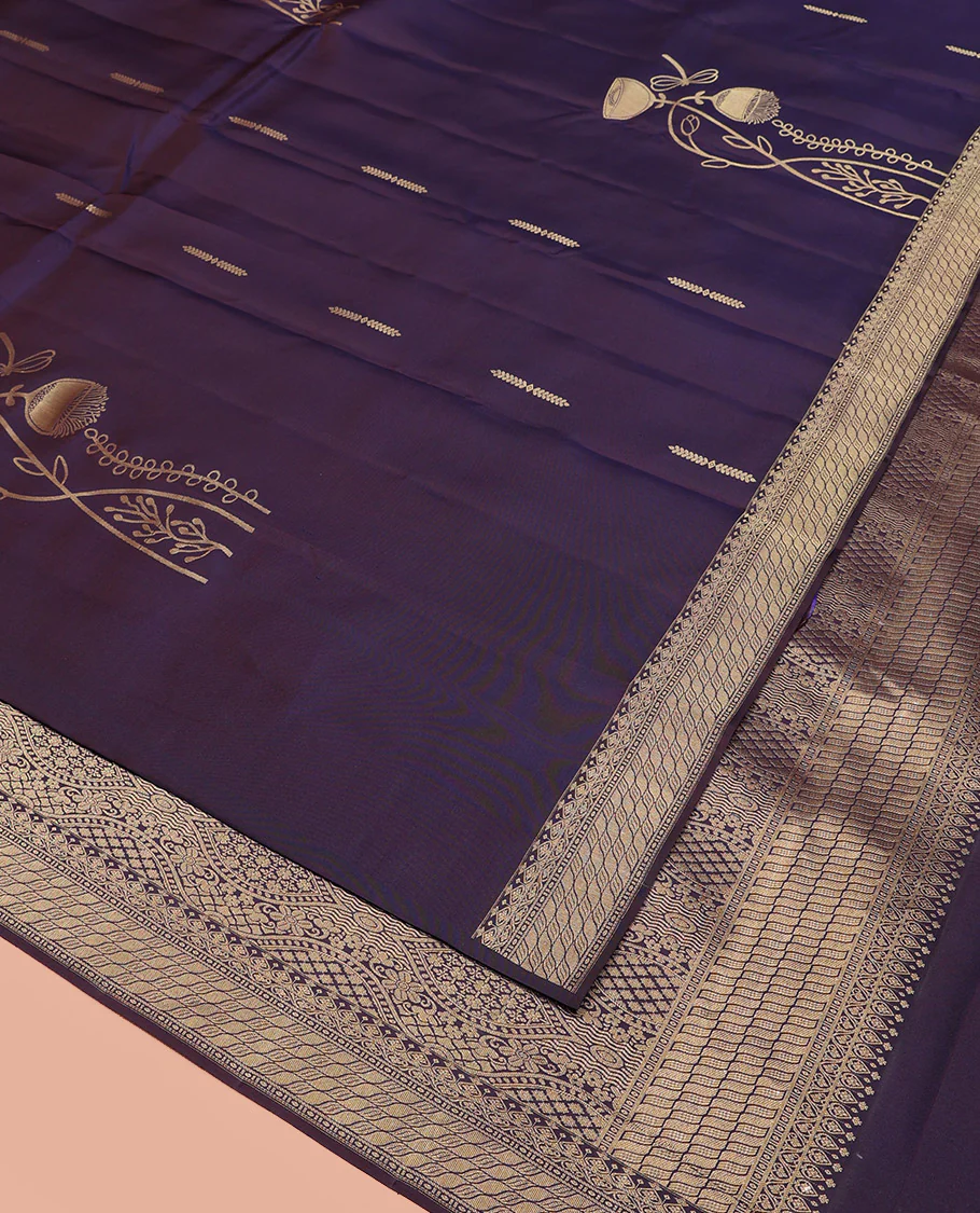 Blue Vasundhara Silk Saree Prettified with Zari Buttas, Highlighted by a Zari Border, a Zari-Woven Grandly Woven Pallu Decked Up with Intricate Mughal Designs, and Paired with a Matching Blouse - Image 2