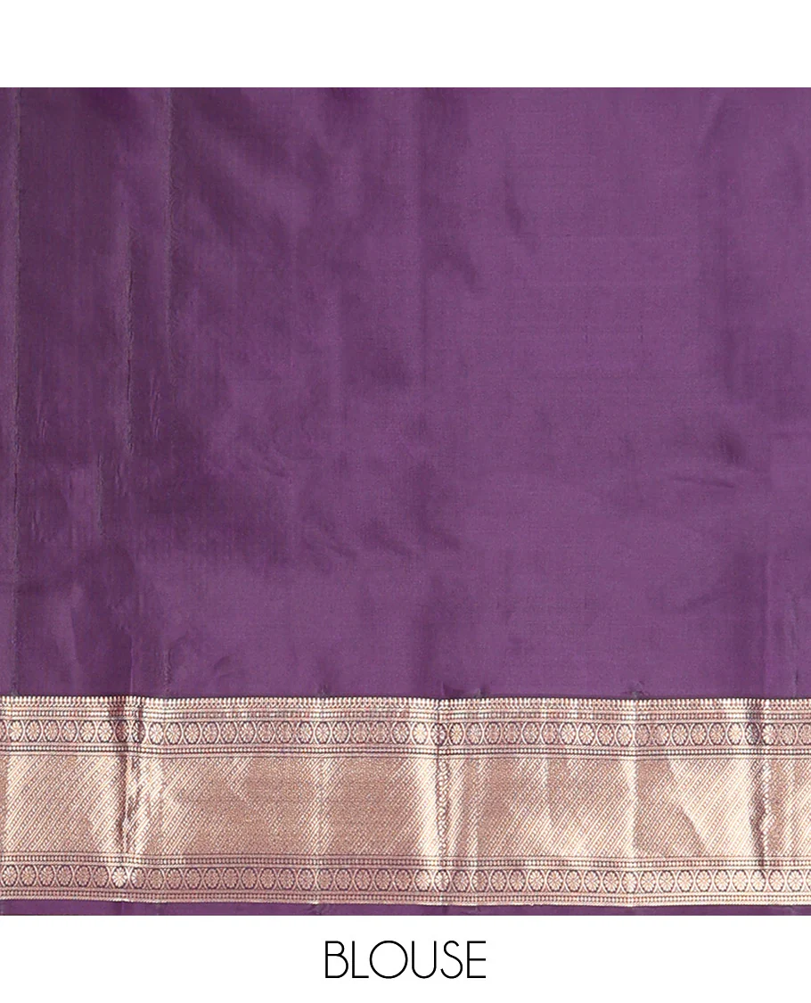 Blue Vasundhara Silk Saree, Richly Detailed with Stripes and Zari Buttas, Complemented by a Contrast Border of Thilakam Mokku, Laddu Kamalam, and Kodi Visiry and Mayil Designs, Mughal-Style Designed Pallu, and Paired with a Contrast Blouse - Image 6