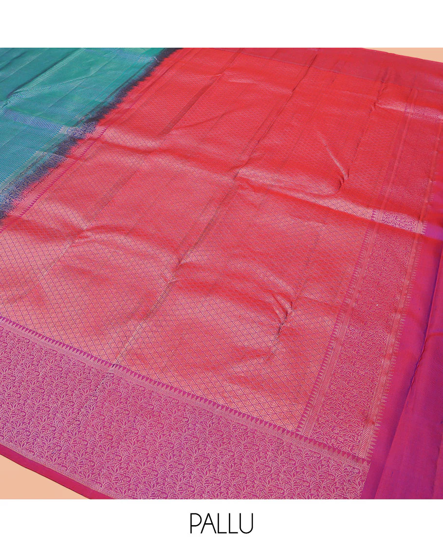Blue Vasundhara Silk Saree, Woven with Micro-Checked Designs All Over Its Body, Complemented by a Contrast Border of Rekku, Kathir, and Leaf Designs, Jaal Pallu, and Paired with a Contrast Blouse - Image 5