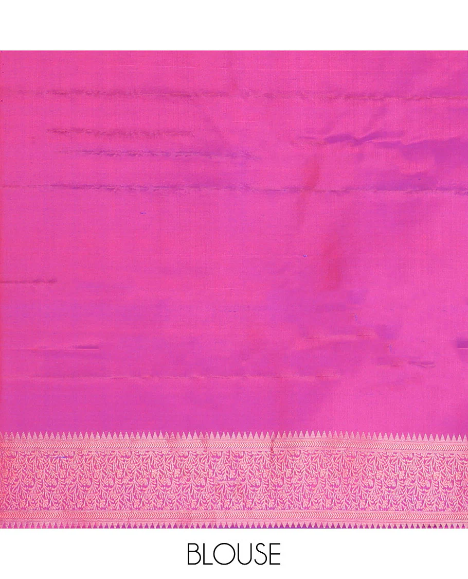 Blue Vasundhara Silk Saree, Woven with Micro-Checked Designs All Over Its Body, Complemented by a Contrast Border of Rekku, Kathir, and Leaf Designs, Jaal Pallu, and Paired with a Contrast Blouse - Image 6