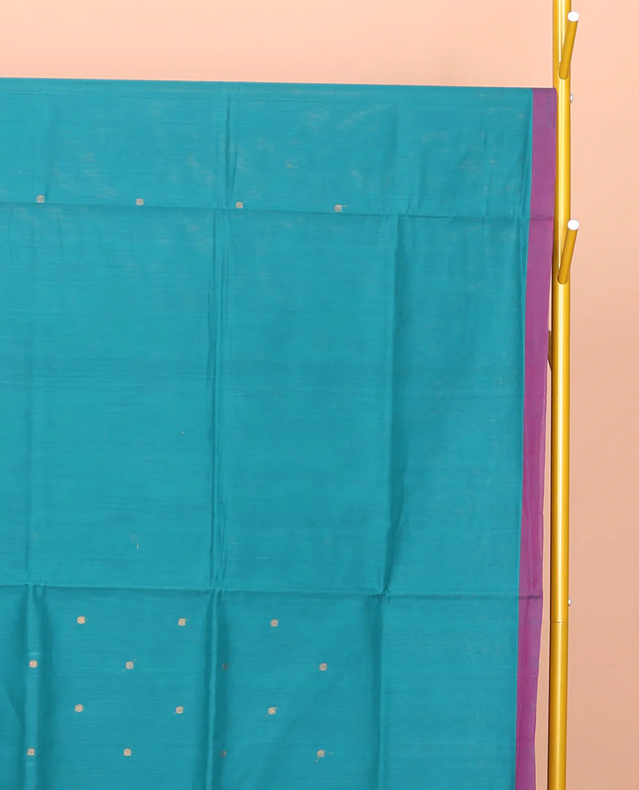 Blue Venkatagiri Cotton Saree Features Buttas, a Contrast Zari-Thread Border, Pallu of Stripes, and No Blouse - Image 2