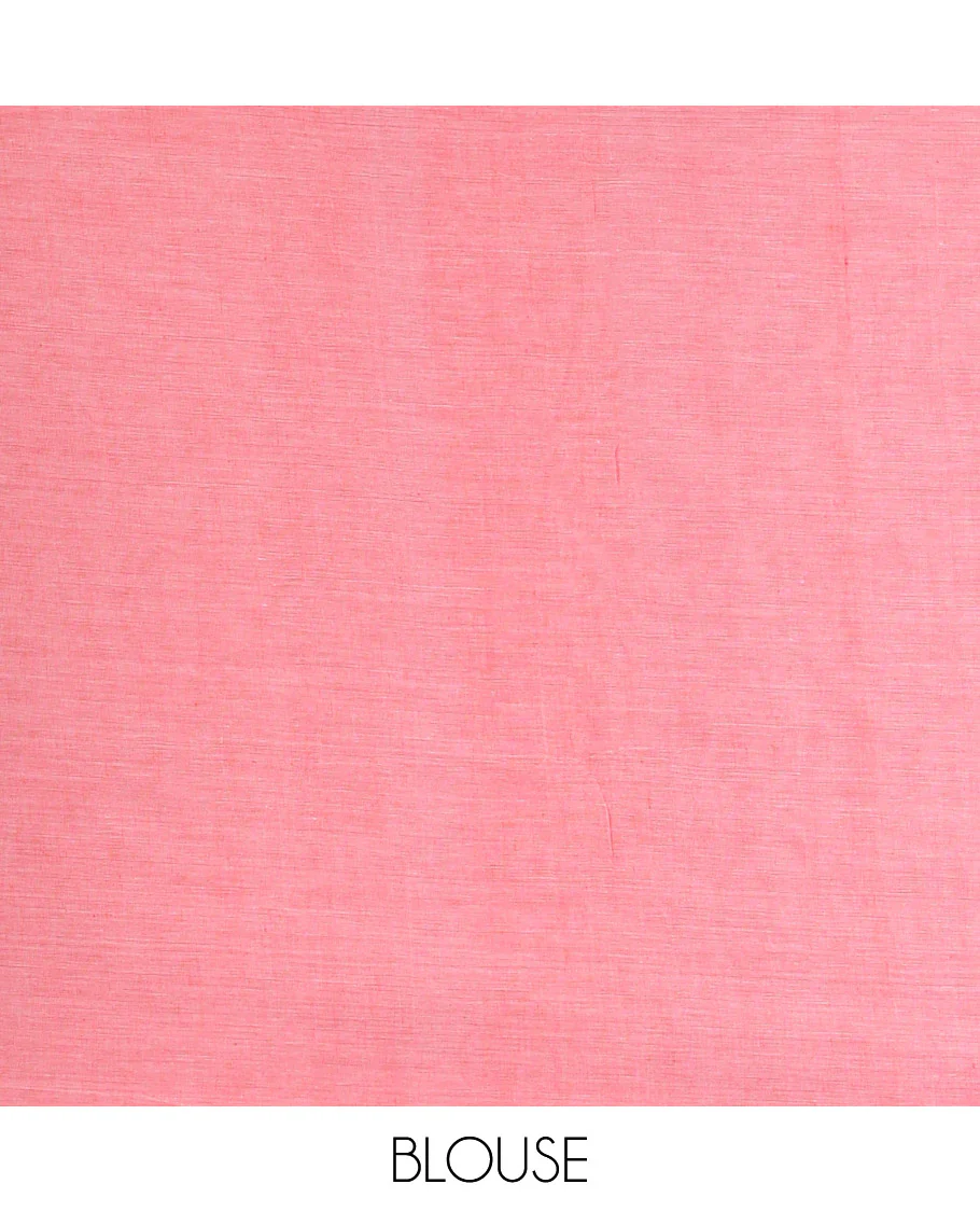 Borderless Baby Pink Mul Cotton Saree, Delicately Woven with Heart Motifs Embroidered All Over Its Body, a Self-Pallu, and Paired with a Matching Blouse - Image 3