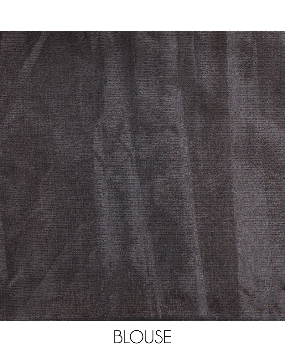 Borderless Black Khadi Cotton Saree, Adorned with Batik-Style Vines Printed on Its Body, a Subtle Self-Pallu, and Paired with a Matching Blouse - Image 3