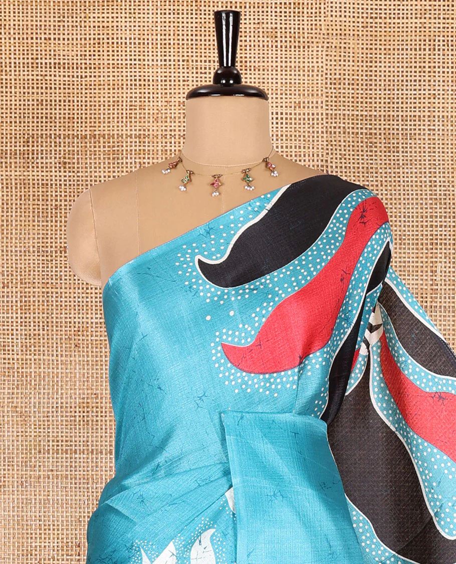 Borderless blue abstract-style star motifs abstract printed art khadi cotton saree, abstract-style printed pallu, and a matching blouse - Image 2