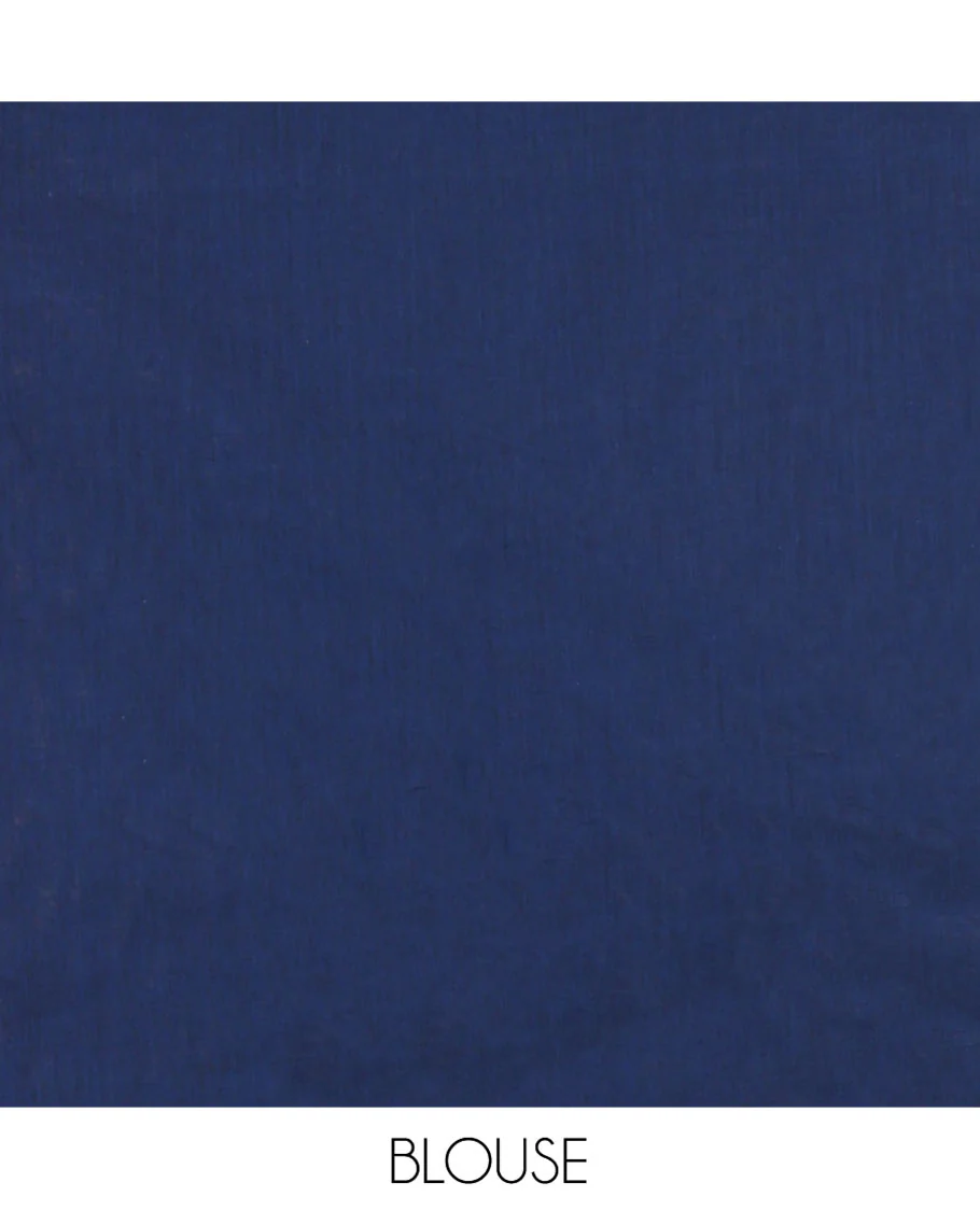 Borderless Blue Coimbatore Cotton Saree, Elevated with Floral Vine Print on Its Body, Self-Pallu Features Paisleys and Geometric Designs, and Paired with a Matching Blouse - Image 7