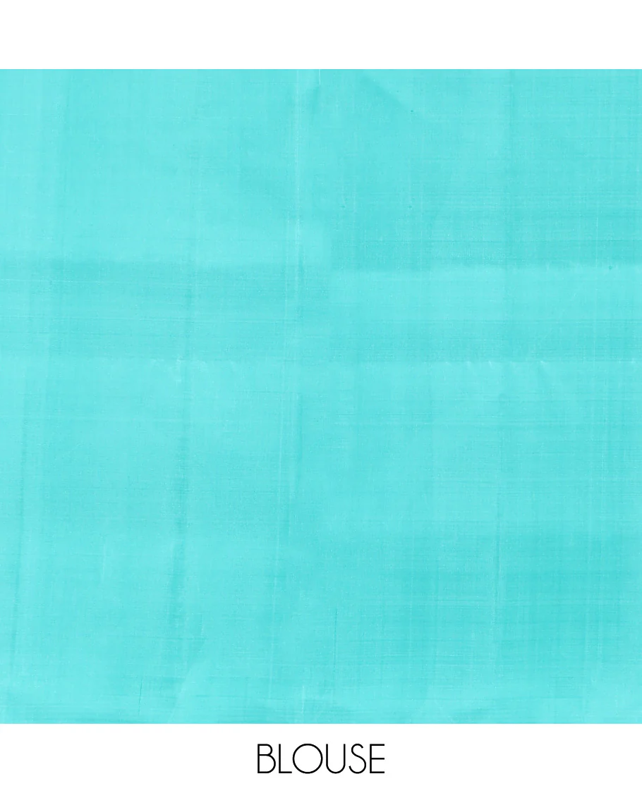 Borderless Blue Mayuri Soft Silk Saree, Subtly Woven with Buttas All Over Its Body, Highlighted by Pallu of Sparsely Woven Designs, and Paired with a Matching Blouse - Image 6