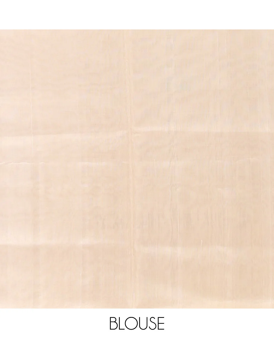 Borderless Cream Mayuri Soft Silk Saree, Boldly Accentuated with Checks On Its Body, Highlighted by Self-Pallu of Geometric Patterns, and Paired with a Matching Blouse - Image 6