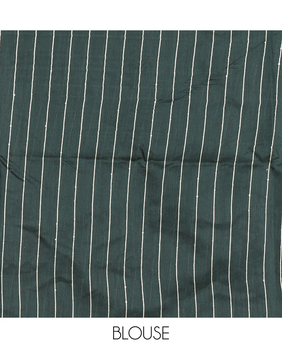 Borderless Dark Green Chanderi Cotton Saree Prettified with with Sequins and Thread Stripes, Self-Pallu Featuring Sequins and Thread Stripes, and comes with a Matching Blouse - Image 3