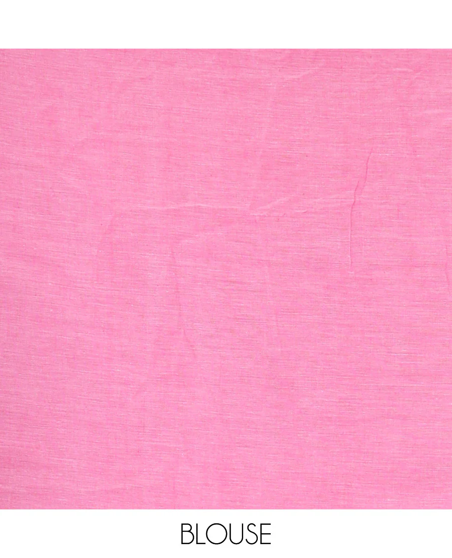 Borderless Dusky Pink Khadi Mul Cotton Saree, Delicately Woven with Heart Motifs Embroidered All Over Its Body, a Self-Pallu, and Matching Blouse - Image 3