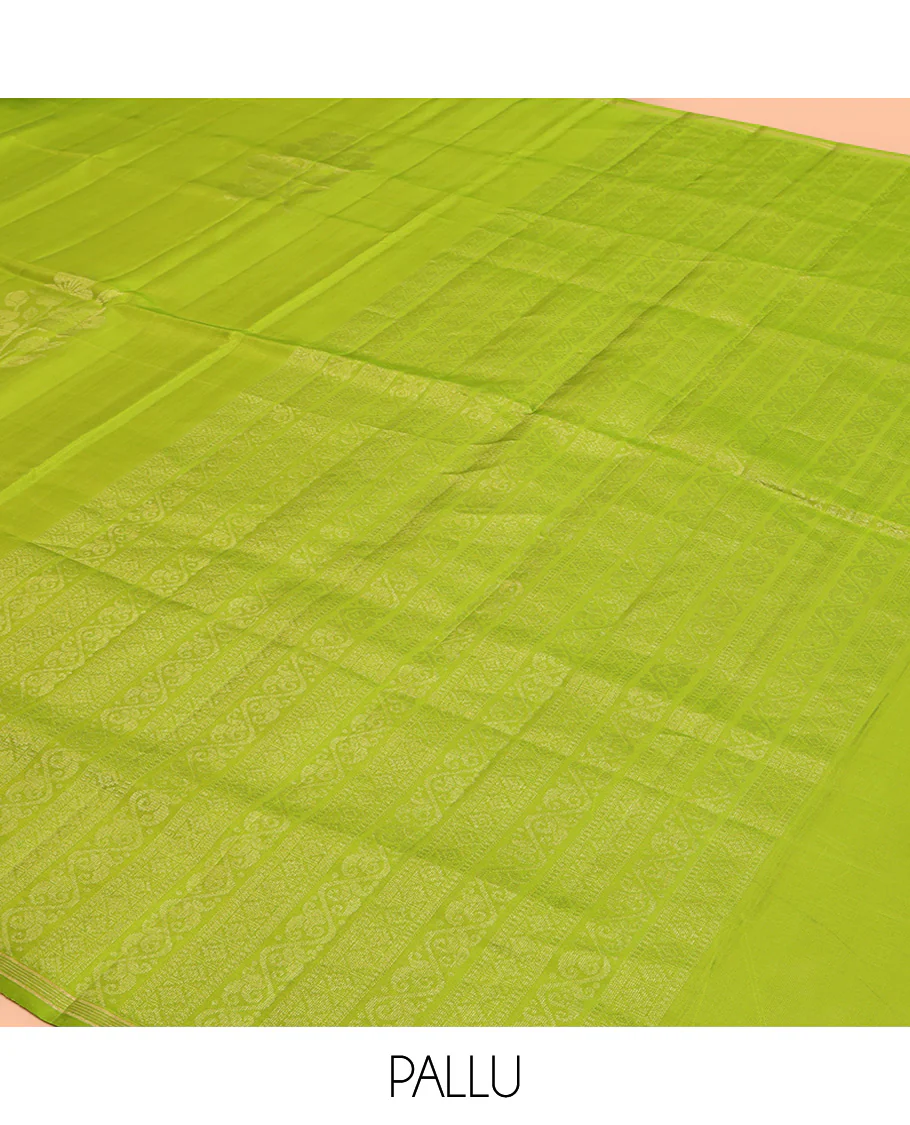 Borderless Green Mayuri Lite Silk Mix Saree, Charmingly Accented with Floral Zari Buttas All Over Its Body, Highlighted by a Pallu of Geometric Designs, and Paired with a Matching Blouse - Image 5