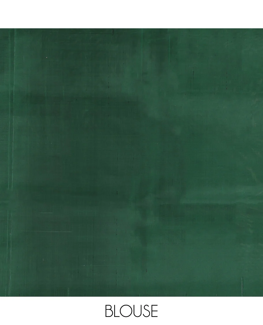Borderless Green Mayuri Soft Silk Saree, Elevated with Buttas All Over Its Body, a Sparsely Sparkled Self-Pallu, and Paired with a Matching Blouse - Image 6