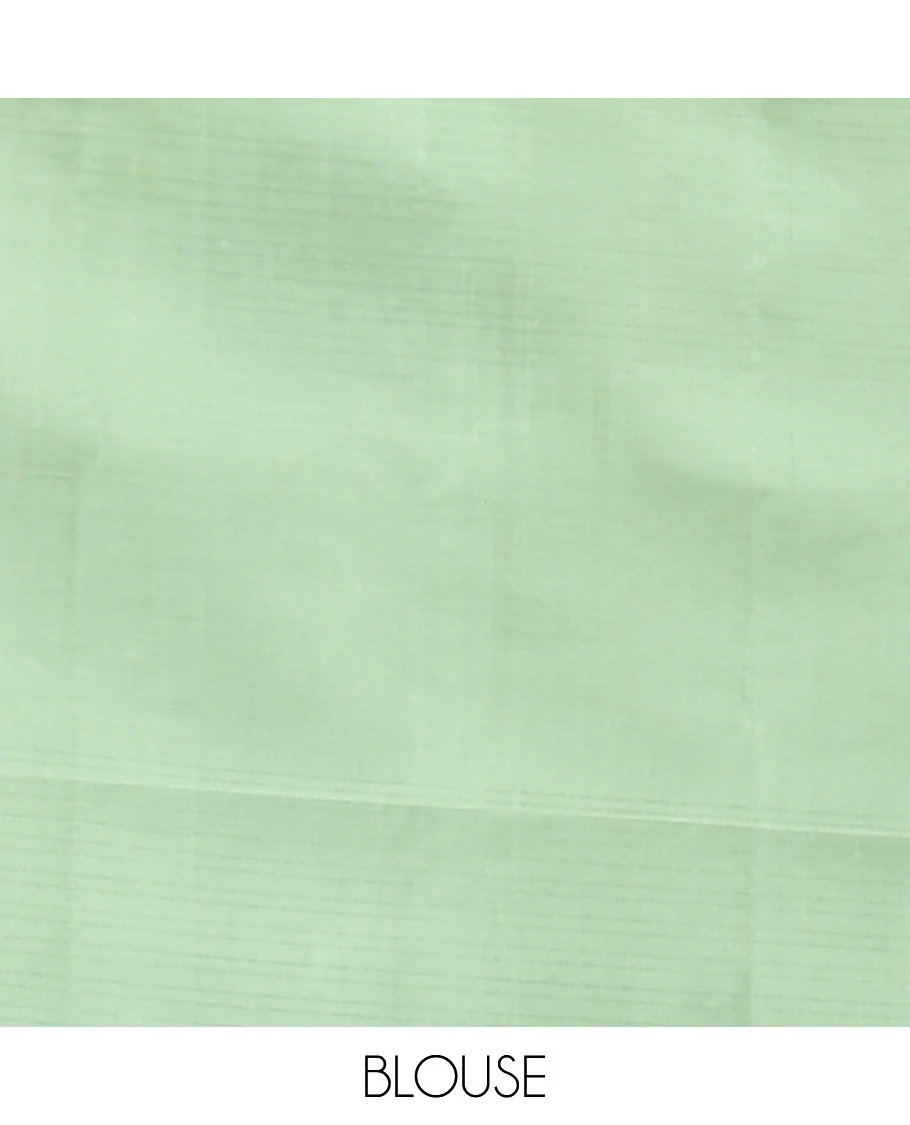 Borderless Green Mayuri Soft Silk Saree, Woven with Buttas All Over Its Body, Sparsely Sparkled Pallu, and Paired with a Matching Blouse - Image 6