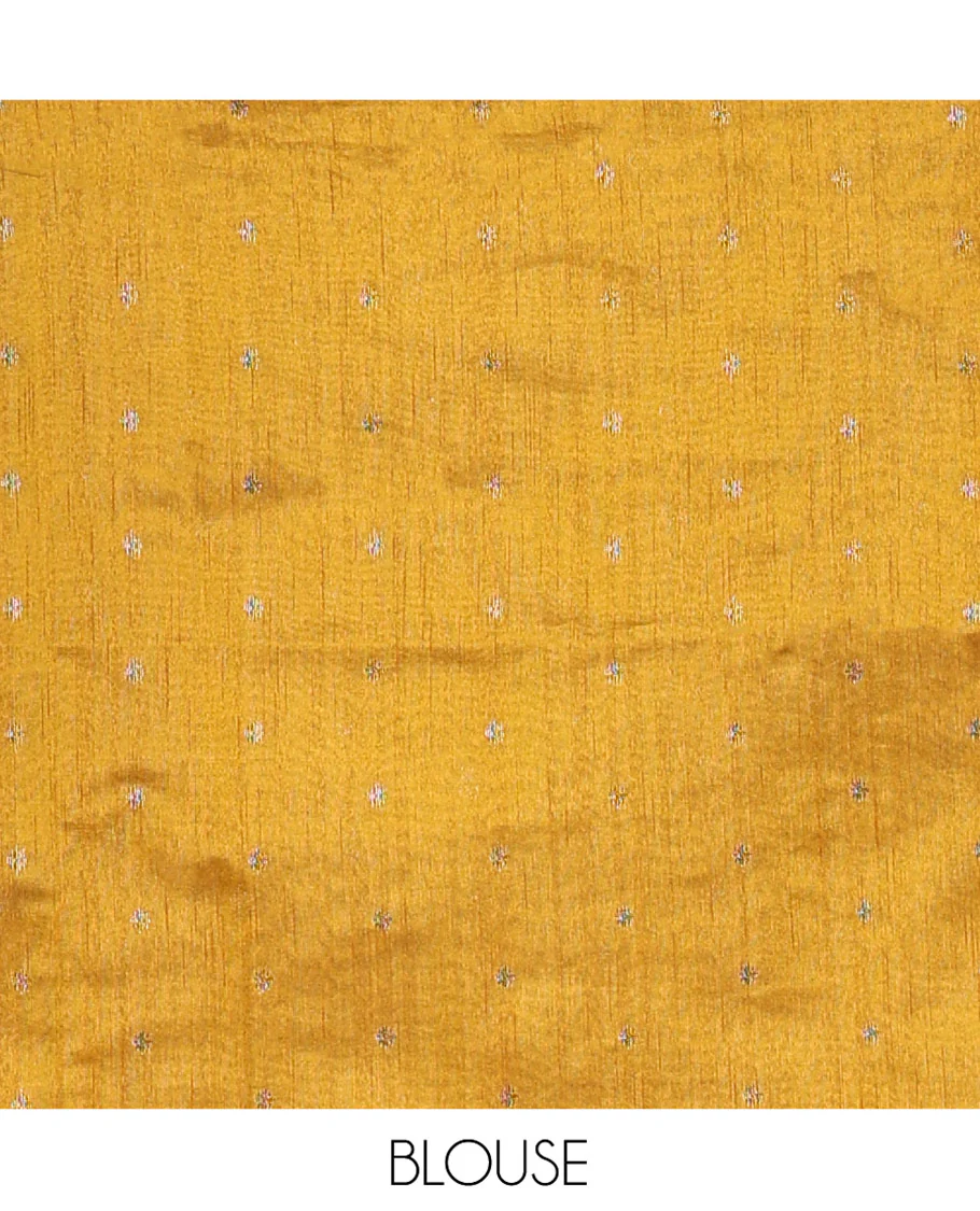 Borderless Green Vichitra Silk Saree, Elevated with Square Buttas All Over Its Body, Captivating Contrast Pallu of Traditional Designs, and Paired with a Contrast Blouse - Image 3
