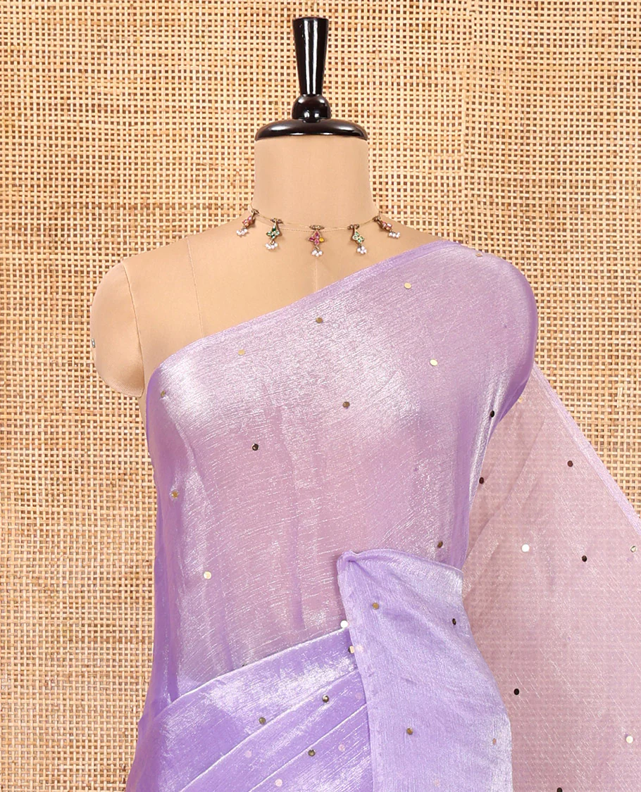 Borderless Lavender Fendy Chiffon Saree, Gleamed Up with Sequin Work on Its Body, Highlighted by a Self-Pallu of Sequin Work, and Paired with a Matching Blouse - Image 2
