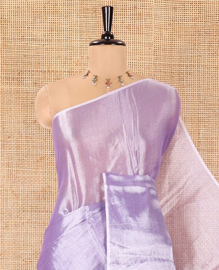 Borderless Lavender Plain Khadi Tissue Saree, a Self-Pallu, and Paired with a Matching Blouse - Image 2