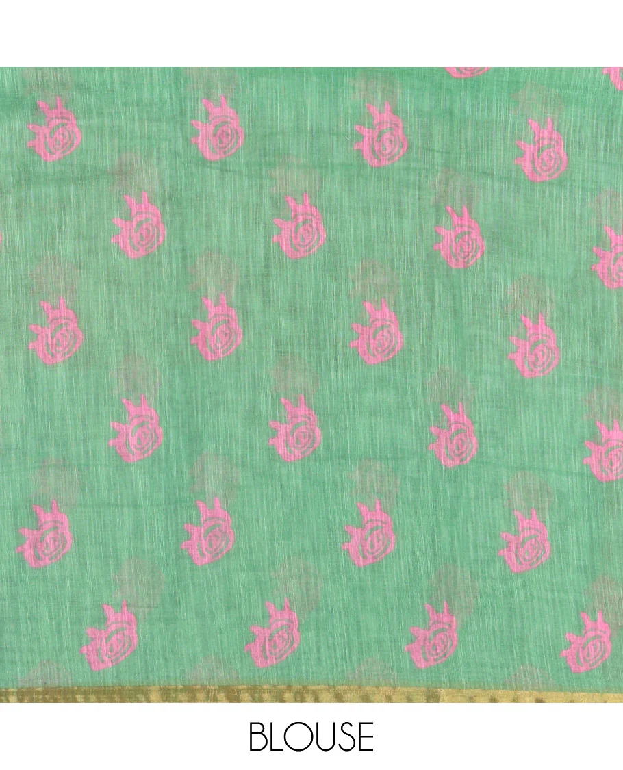 Borderless Magenta Linen Cotton Saree, Bedecked with Macro-Checked Design on Its Body, a Self-Pallu, and Paired with a Contrast-Printed Blouse - Image 3