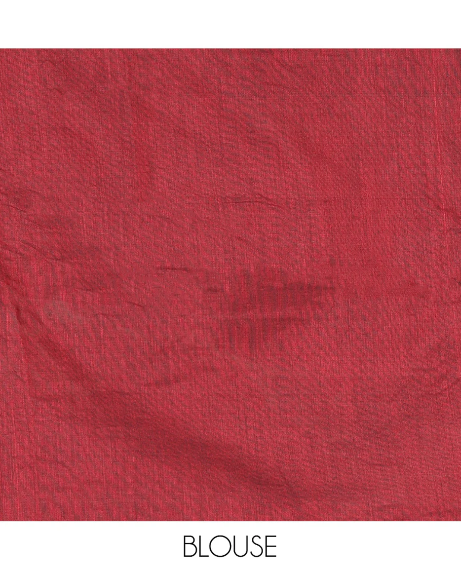 Borderless Maroon Khadi Cotton Saree, Delicately Woven with Umbrella Motifs, Thread Embroidered on Its Body, a Self-Pallu, and Paired with a Matching Blouse - Image 3