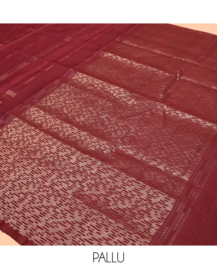 Borderless Maroon Mayuri Soft Silk Saree, Adorned with Buttas All Over Its Body, a Self-Pallu of Geometric Patterns, and Paired with a Matching Blouse - Image 5