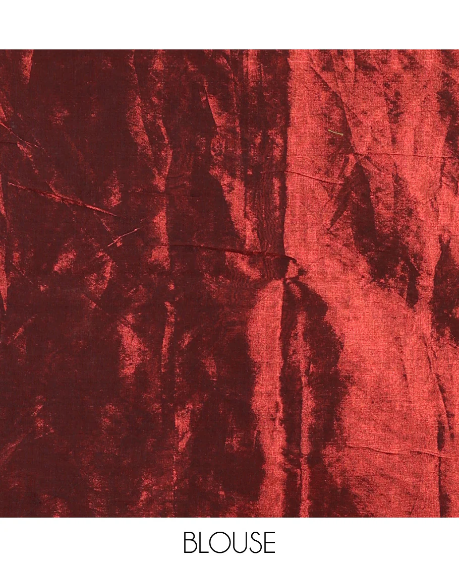 Borderless maroon mirror work khadi tissue saree, mirror work pallu, and a matching blouse - Image 3