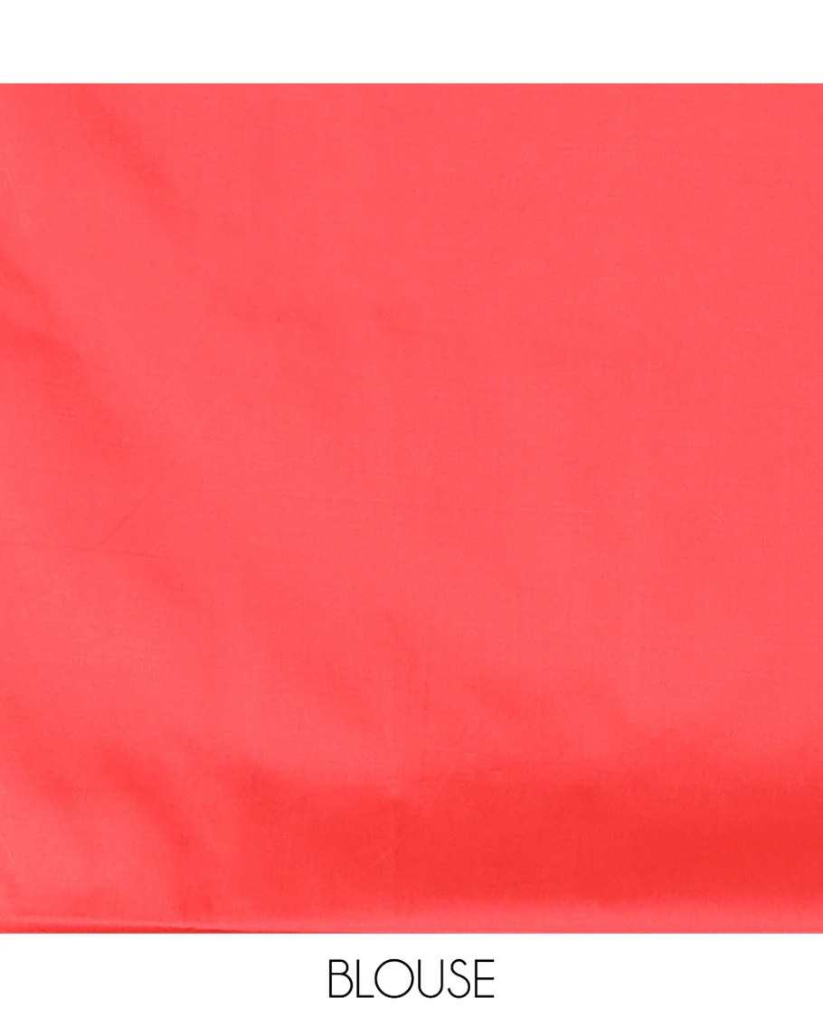 Borderless Maroon Semi-Soft Silk Saree Elevated with Bird-Floral Buttas All Over Its Body, Complemented by a Contrast Intricately Designed Pallu, and Paired with a Contrast Plain Blouse - Image 3