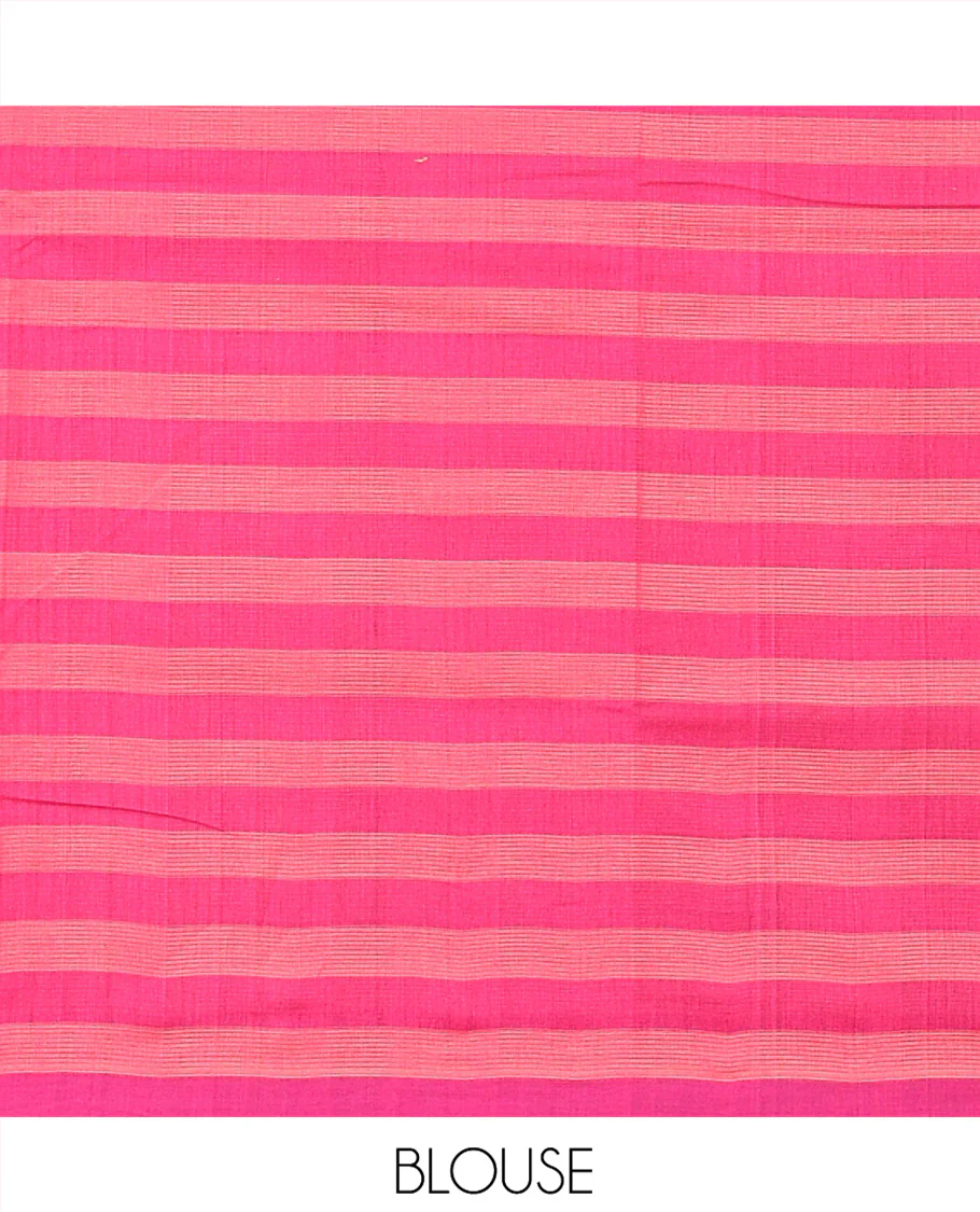 Borderless Multi-Color Checked Mangalgiri Cotton Saree, Subtly Checked Pallu and Paired with a Matching Blouse - Image 3
