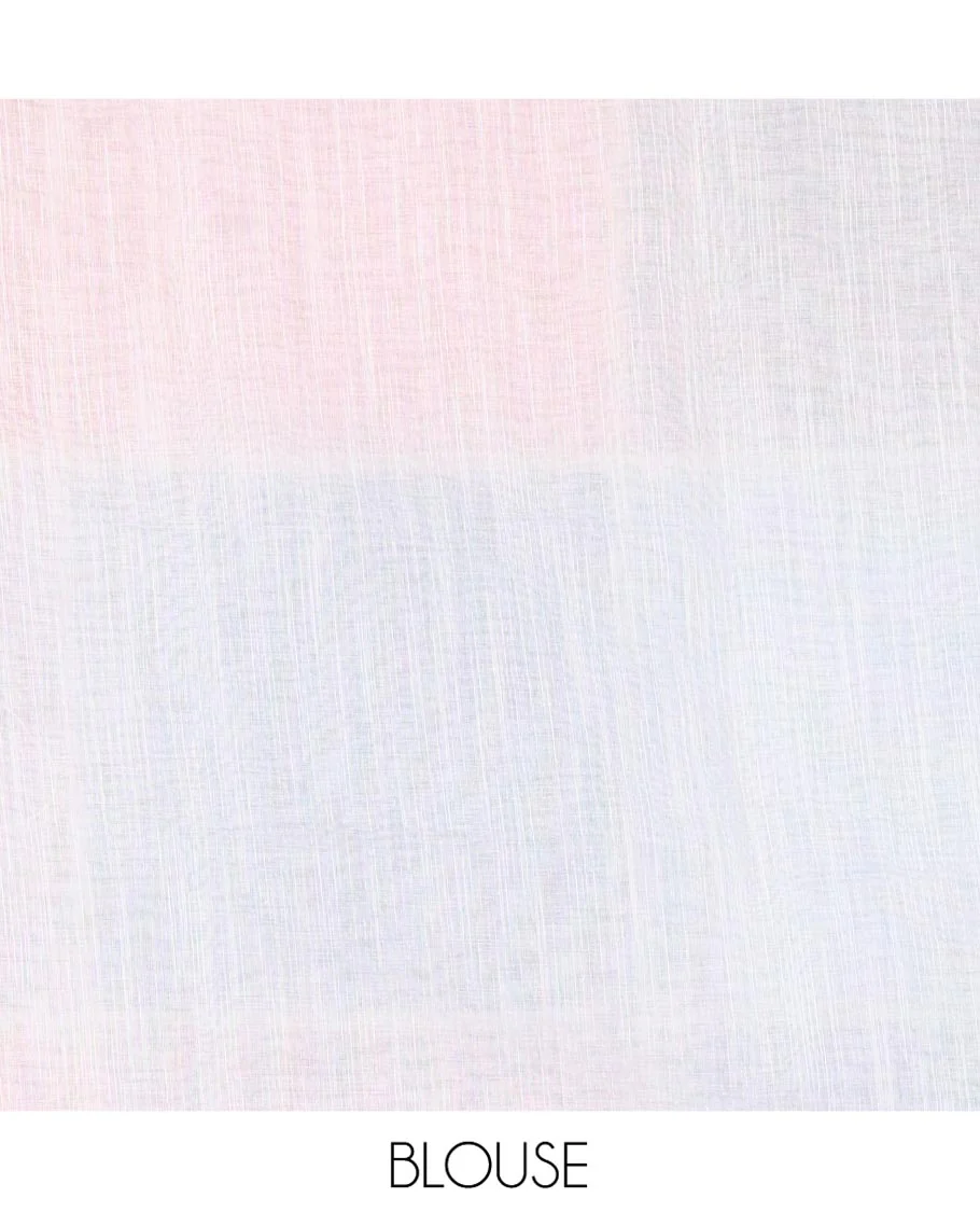 Borderless Multi-color Linen Cotton Saree, Entralled with Big Colorful Solid Checks On Its Body, Self-Pallu of Tassels, and Paired with a Contrast Plain Blouse - Image 3