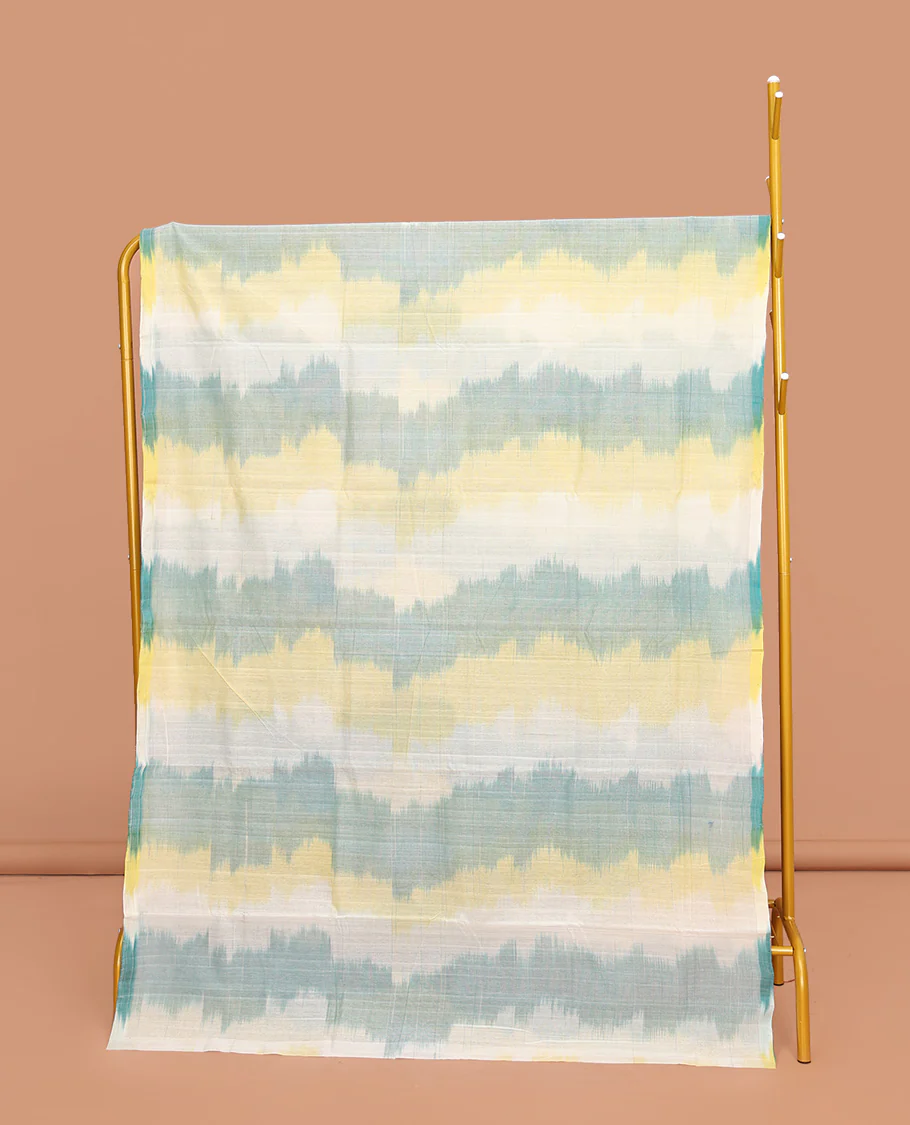 Borderless Multi-Color Mangalgiri Cotton Saree, Uniquely Designed with Ikat Texture, Complemented by Contrast Pallu, and Paired with a Contrast Blouse