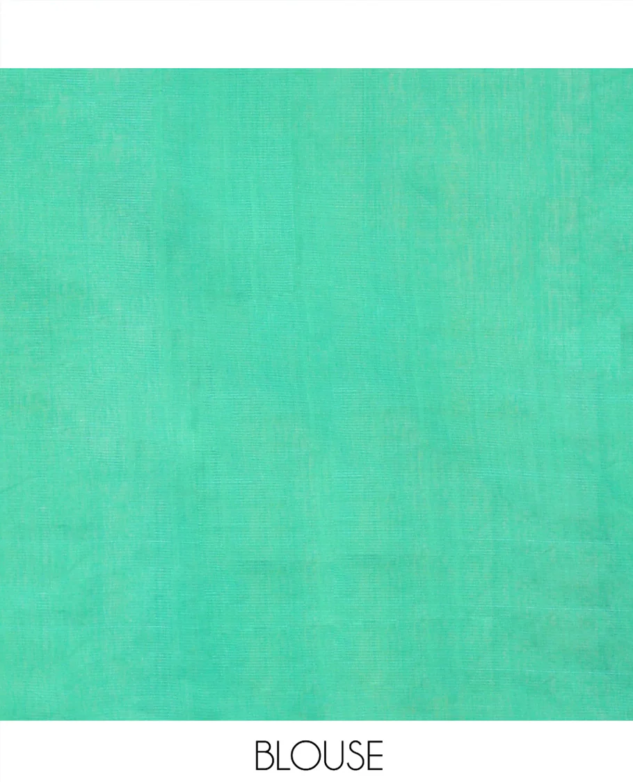 Borderless Multi-Color Mangalgiri Cotton Saree, Uniquely Designed with Ikat Texture, Complemented by Contrast Pallu, and Paired with a Contrast Blouse - Image 3