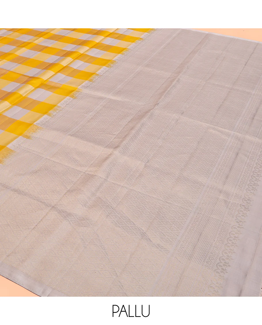Borderless Multi-color Mayuri Soft Silk Saree, Enriched with Checks On Its Body, Complemented by Contrast Pallu of Jaal Designs, and Paired with a Contrast Blouse - Image 5