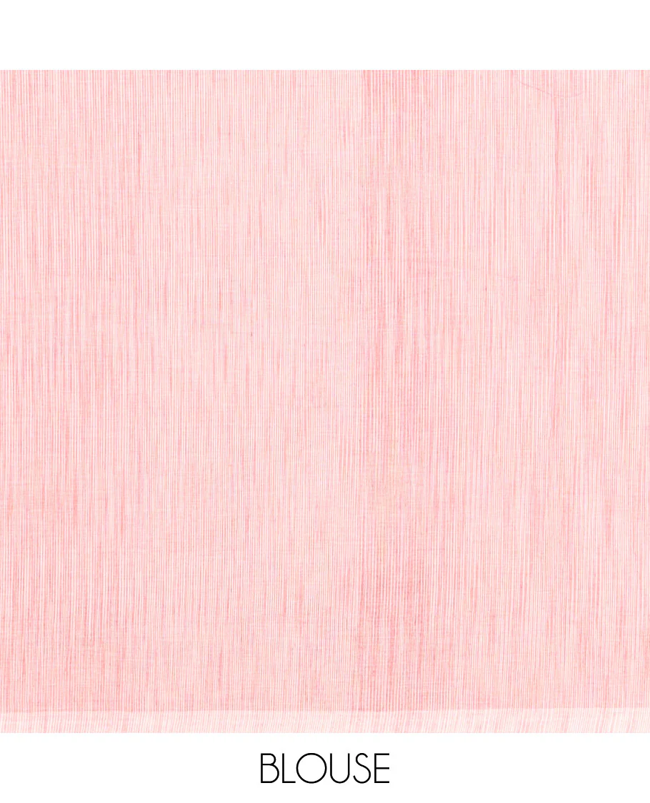 Borderless Off-White Negamam Cotton Saree, Subtly Woven with Vertical Stripes All Over Its Body, a Self-Pallu, and Paired with a Contrast Blouse - Image 3