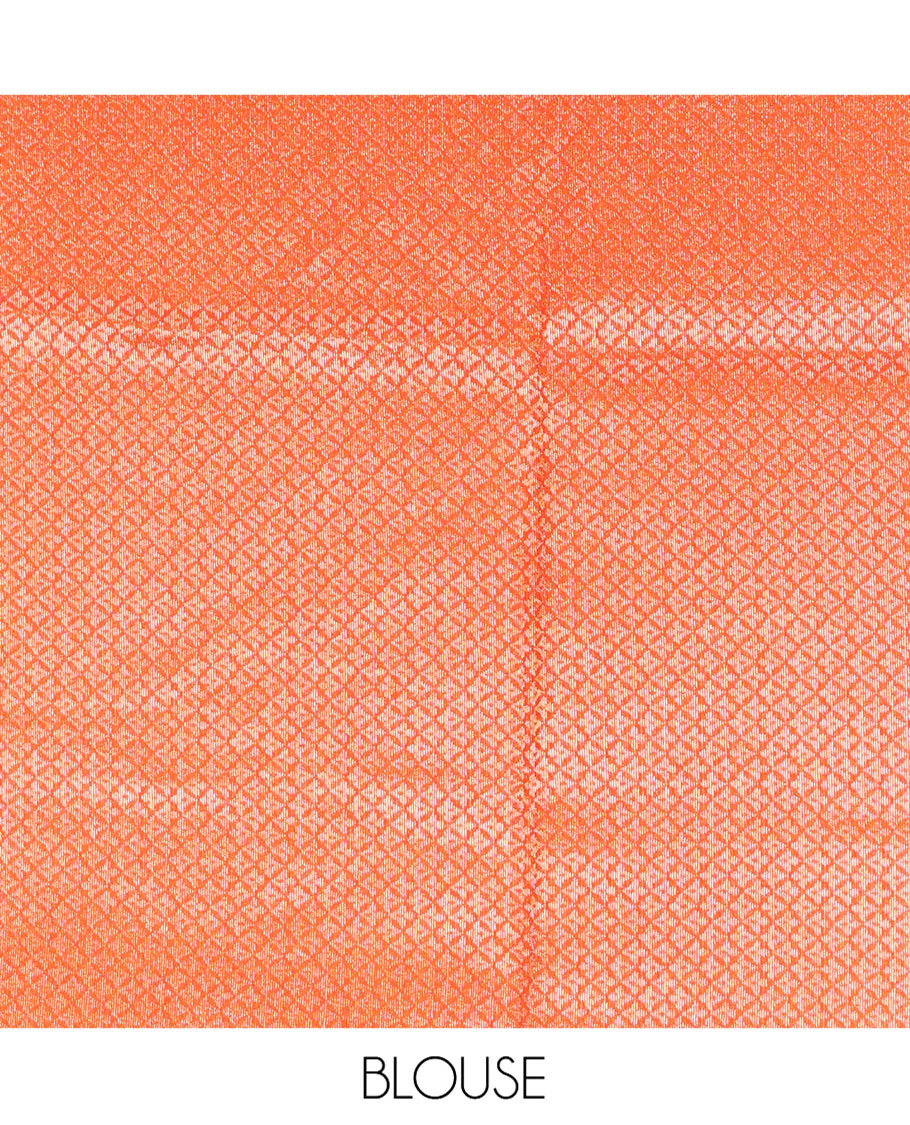 Borderless Orange Chanderi Cotton Saree, Richly Detailed with Zari Triangle Motifs Steeped All Over Its Body, Highlighted by Grand Zari Rich Pallu, and Paired with a Matching Brocade Blouse - Image 8