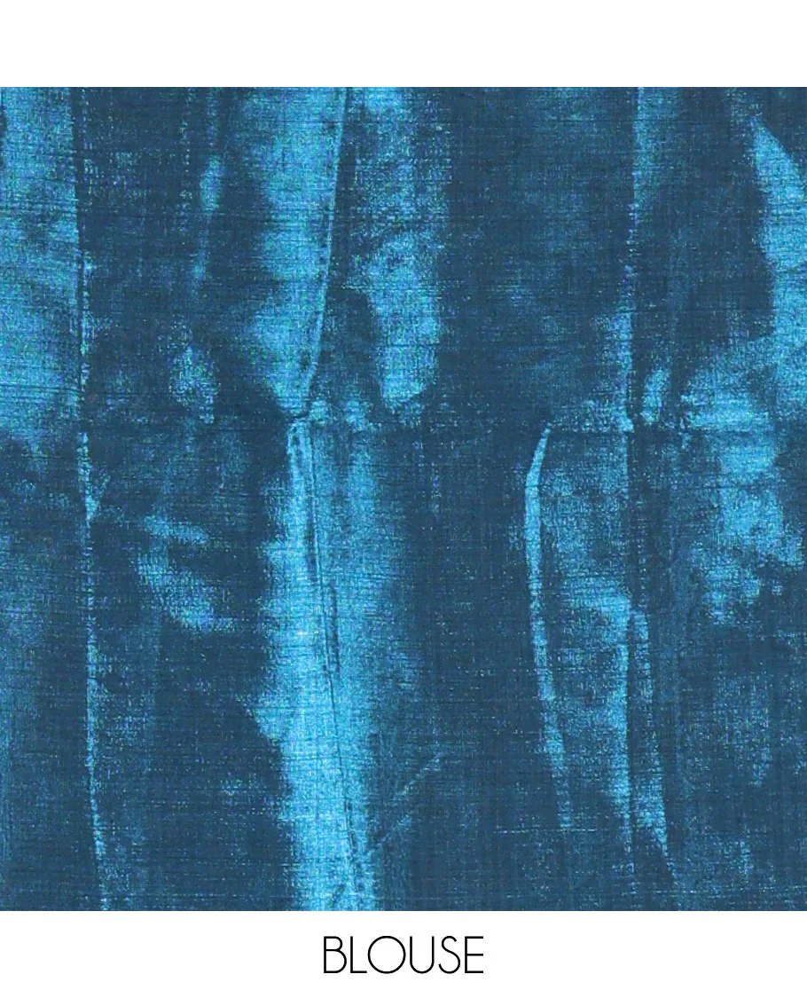 Borderless Peacock Blue Plain Khadi Tissue Saree, a Self-Pallu, and Paired with a Matching Blouse - Image 3