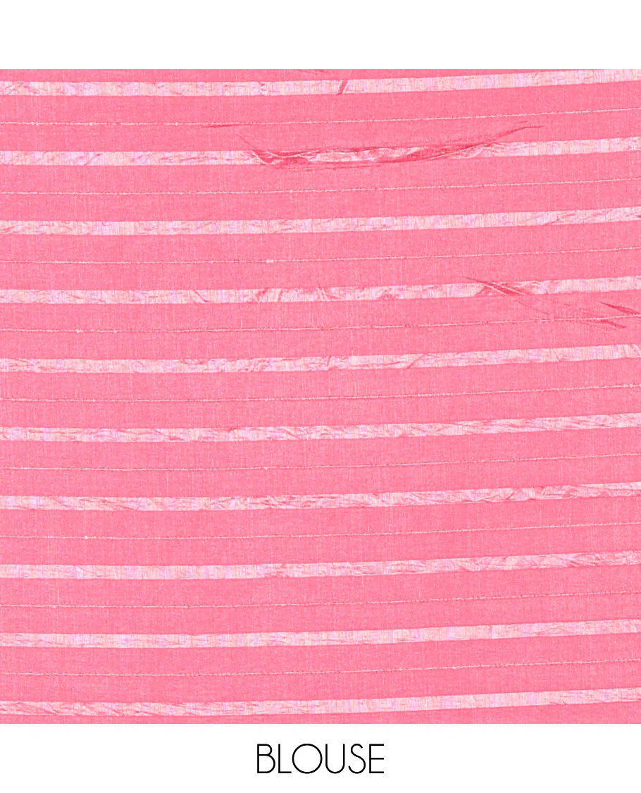 Borderless Pink Vichitra Silk Saree, Decked Up with Horizontal Stripes and Sequin Stripes, Paired with a Matching Blouse - Image 3