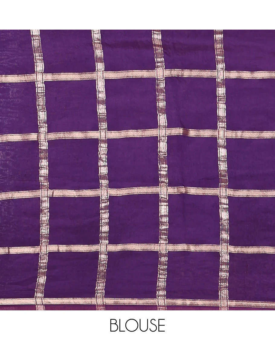 Borderless Purple Assam Silk Saree, Richly Detailed with Bandhani-Dotted Ghar Chola Design on Its Body, Gleaming Zari Pallu, and Paired with a Matching Blouse - Image 6